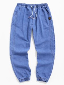 Zaful - Applique stitching drawstring jogger jeans
