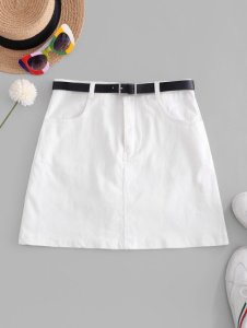 Zaful - Buckle belted pockets mini skirt