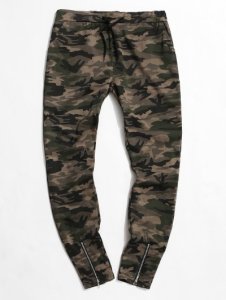 Zaful - Camouflage print zipper slit tapered pants