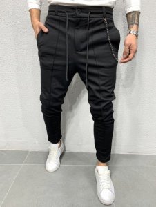 Chain Detail Pintuck Tapered Casual Pants