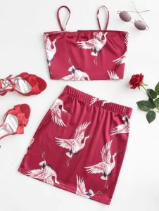 Chinoiserie Sheeny Traditional Crane Two Piece Dress