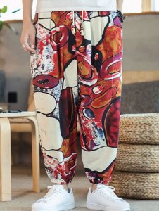Zaful - Colorful printed drawstring casual pants