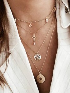 Zaful - Cross star disc multi-layer chain necklace