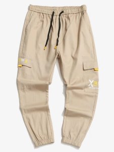Drawstring Letter Print Tapered Cargo Pants