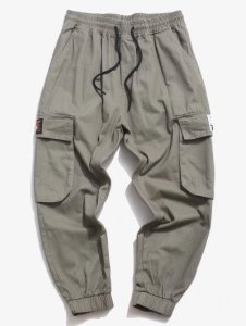 Flap Pocket Applique Solid Cargo Pants