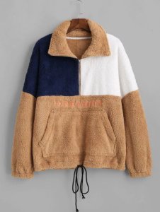 Zaful - Fluffy colorblock dreamer drop shoulder sweatshirt