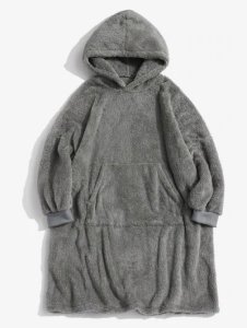 Zaful - Front pocket drop shoulder fluffy blanket hoodie