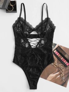 Lace Cutout Lace-up Backless Lingerie Teddy