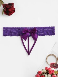 Lace See Thru Bowknot Lingerie T-back