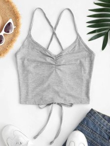 Lace Up Back Ruched Front Crop Top