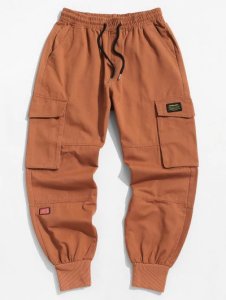 Letter Applique Tapered Cargo Jogger Pants