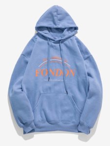 Zaful - Letter graphic print pouch pocket fleece hoodie