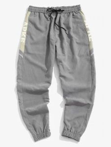 Zaful - Letter print patchwork jogger pants
