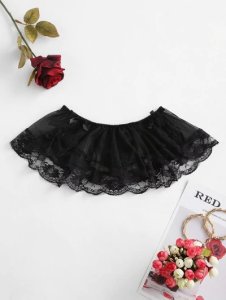 Zaful - Mesh lace flounce sheer lingerie t-back skirt
