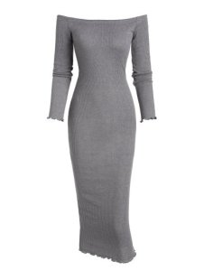 Off The Shoulder Bodycon Maxi Ribbed Knit Dress