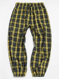 Plaid Pattern Casual Elastic Cuff Pants