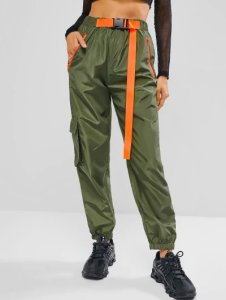 Zaful - Push-buckled waist zippered pockets cargo pants