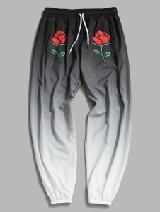 Rose Print Ombre Elastic Cuff Pants