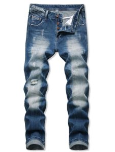 Scratch Faded Wash Ripped Denim Pants
