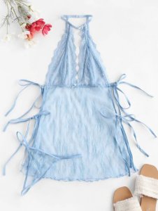 See Through Lace Side Lace Up Babydolls