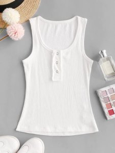 Solid Snap Button Ribbed Tank Top