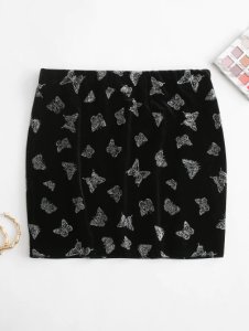Zaful - Sparkly butterfly pattern velvet mini skirt