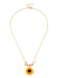 Zaful - Sunflower pendant faux pearl necklace
