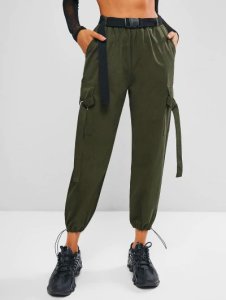 Toggle Drawstring Push-buckled Belted Cargo Pants