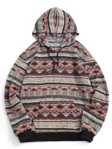 Tribal Geometric Pattern Knit Fleece Hoodie