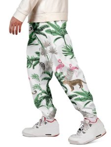 Zaful - Tropical plant animal vacation jogger pants