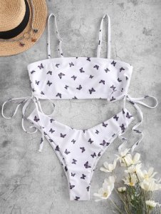 ZAFUL Butterfly Print Side Cinched High Cut Bikini Swimwear