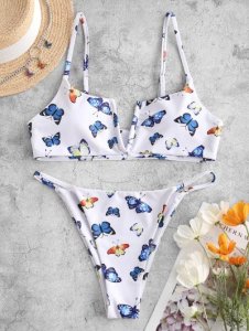 ZAFUL Butterfly Print V Wired Bikini Swimwear