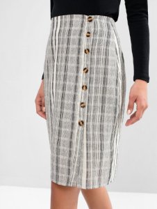 ZAFUL Button Up Slit Stripes Sheath Skirt