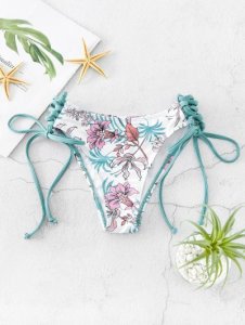 ZAFUL Flower Lace Up High Leg Bikini Bottom