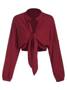 ZAFUL Front Tie Drop Shoulder Cropped Cardigan