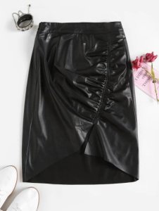ZAFUL Gathered Front PU Leather Asymmetrical Skirt