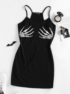 ZAFUL Halloween Skeleton Hand Bodycon Mini Dress