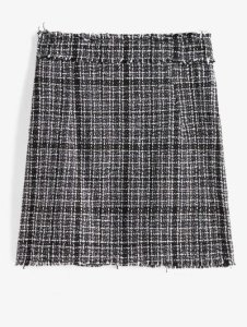 ZAFUL Plaid Frayed Back Zipper Tweed Skirt