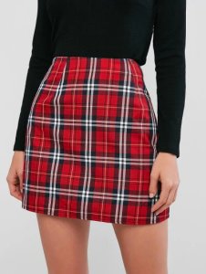 ZAFUL Plaid Print High Waisted Mini Skirt