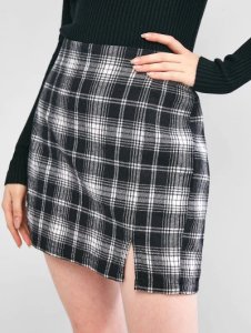 ZAFUL Plaid Slit A Line Skirt