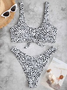 ZAFUL Ribbed Dalmatian Dot Knot Brazilian Bikini Swimwear