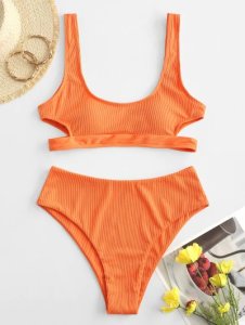 ZAFUL Ribbed Side Cutout Fuller Bust Bikini Swimwear