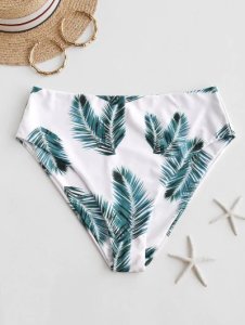 ZAFUL Tropical Leaf Print High Waisted Bikini Bottom