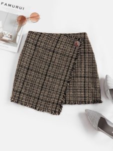 ZAFUL Tweed Faux Wrap Skirt