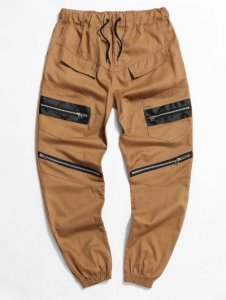 Zaful - Zipper detail drawstring jogger pants