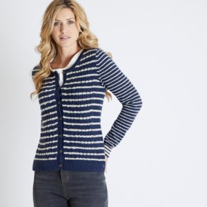 Weird Fish Brielle Plain Cable Knit Cardigan Navy Size 20