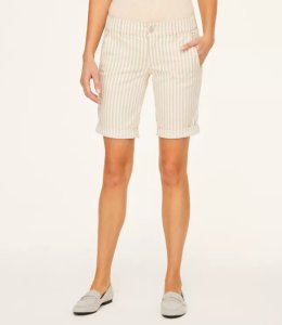 LOFT Striped Twill Bermuda Roll Shorts