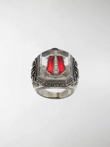 Alexander McQueen embellished bug engraved ring