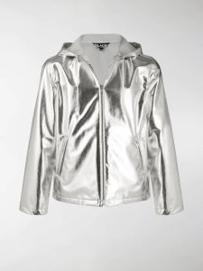 Black Comme Des Garçons metallic short hooded jacket