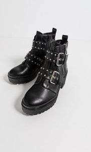Ankle Boots With Track Soles And Buckle Details In Black